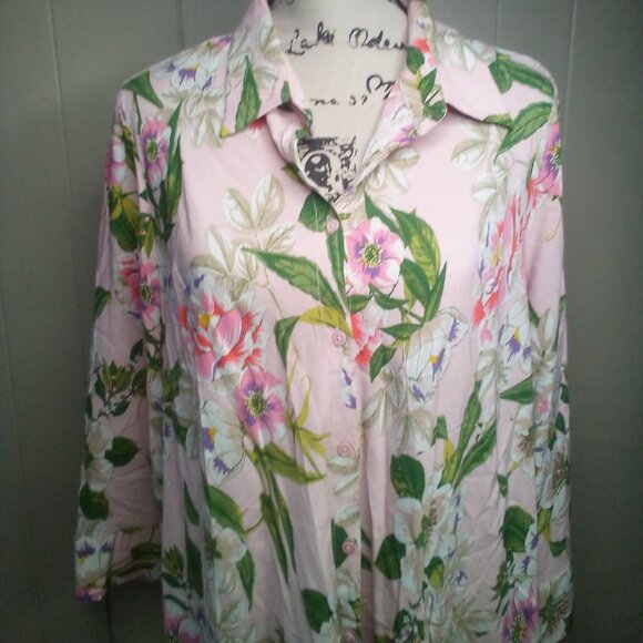 Grace Elements Blouse XL Button Up 3/4 Sleeve Floral Colorful - Picture 1 of 16